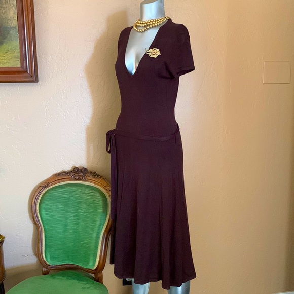 Zara Chocolate Brown Knit Midi Dress. Sz L - Picture 1 of 4